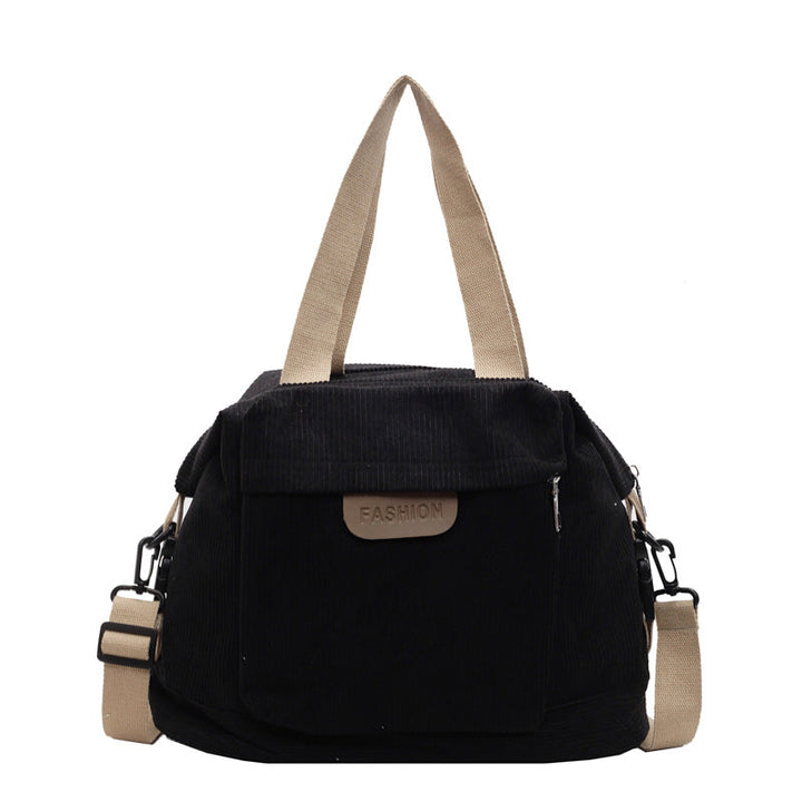 Corduroy Tote Bag with Multiple Pockets and Adjustable Strap for Laptop