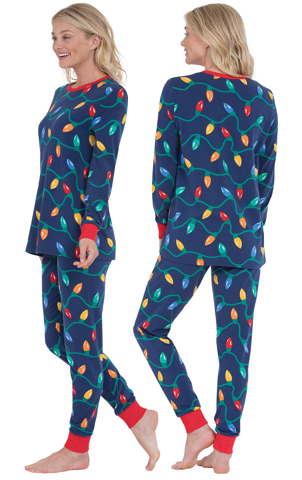 Holiday Lights Pajama Set with Long Sleeve Top and Jogger Pants