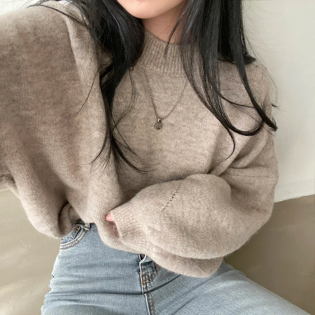 Oversized Pullover For Women Knit O-Neck Cozy Office Casual Sweater