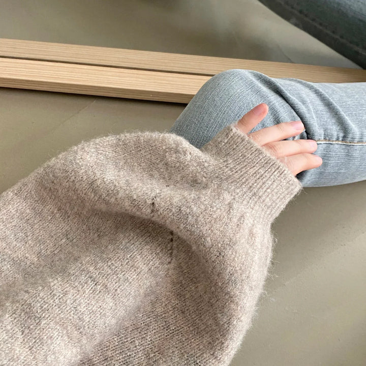 Oversized Pullover For Women Knit O-Neck Cozy Office Casual Sweater