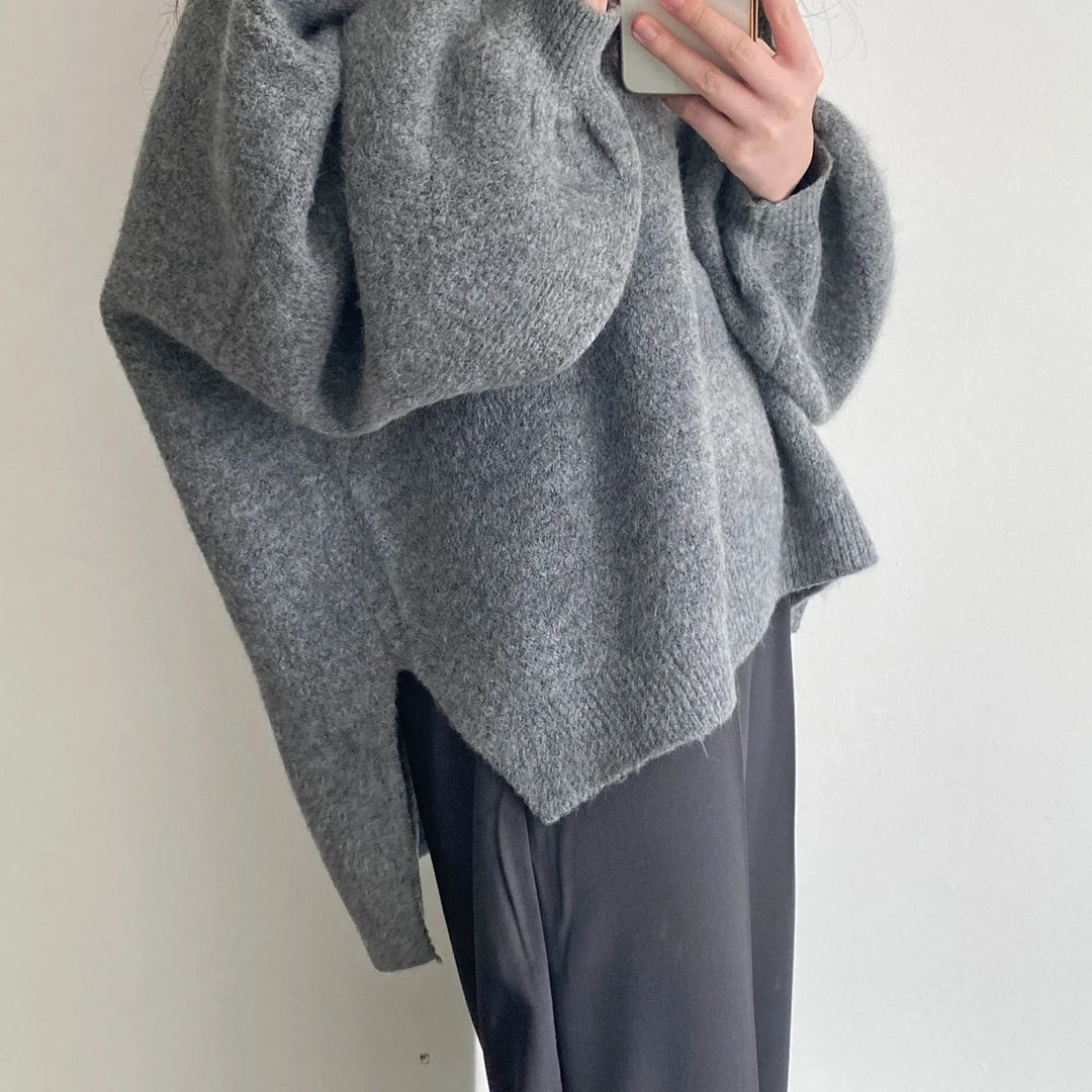 Oversized Pullover For Women Knit O-Neck Cozy Office Casual Sweater