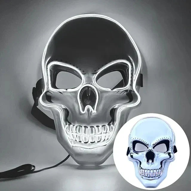 LED Skull Mask Full Face Glowing Terror Halloween Masquerade Costume Breathable