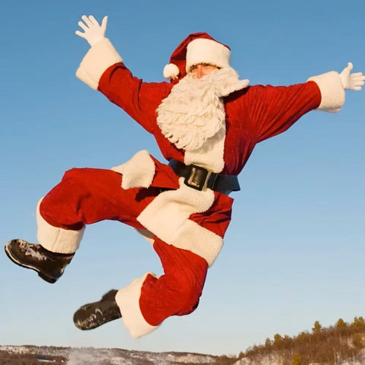 Santa Claus Costume For Adults Red Velvet Jacket Pants Hat Set