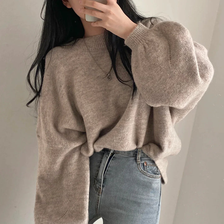 Oversized Pullover For Women Knit O-Neck Cozy Office Casual Sweater