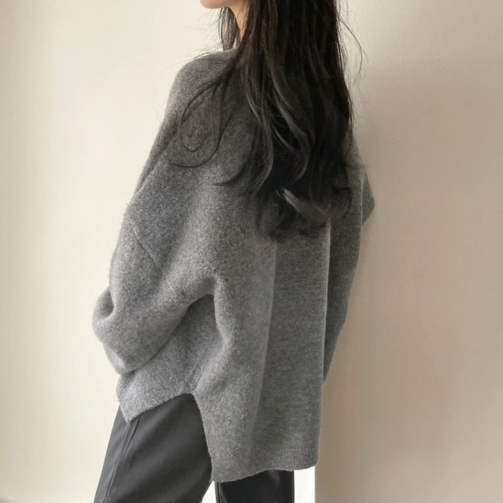 Oversized Pullover For Women Knit O-Neck Cozy Office Casual Sweater