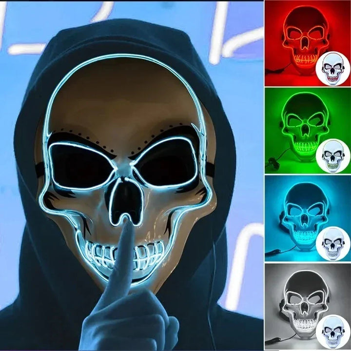 LED Skull Mask Full Face Glowing Terror Halloween Masquerade Costume Breathable