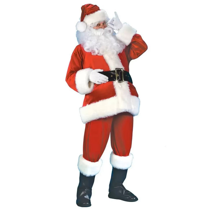 Santa Claus Costume For Adults Red Velvet Jacket Pants Hat Set