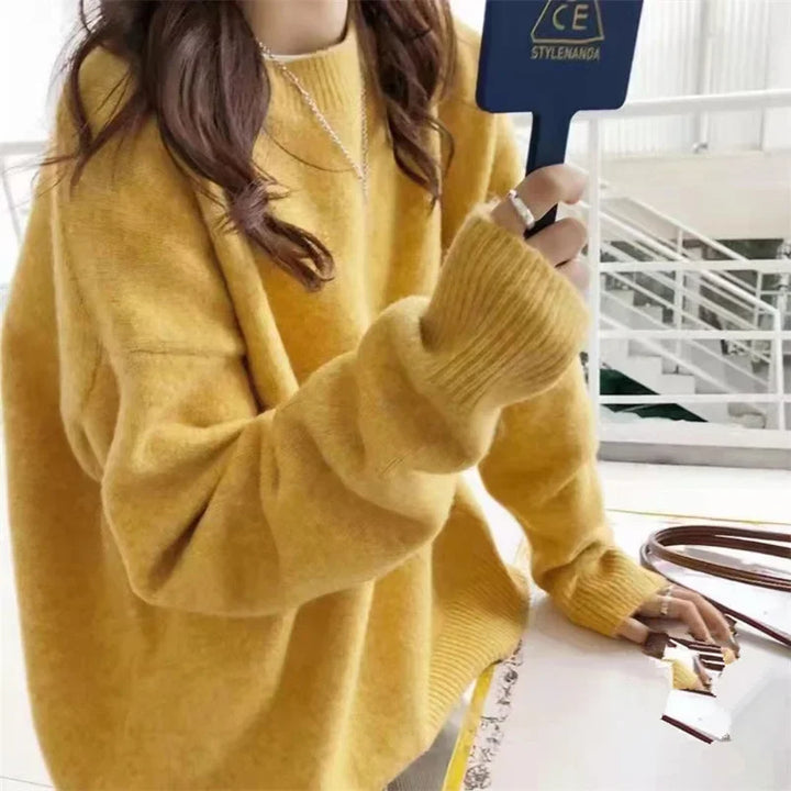 Women’s Oversized Pullover Sweater Cozy Round Neck Knit Long Sleeve