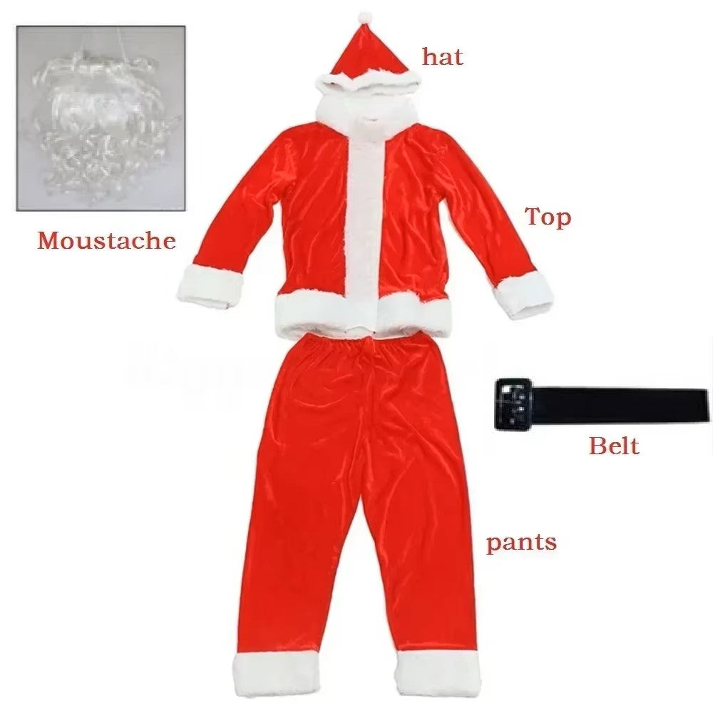 Santa Claus Costume For Adults Red Velvet Jacket Pants Hat Set