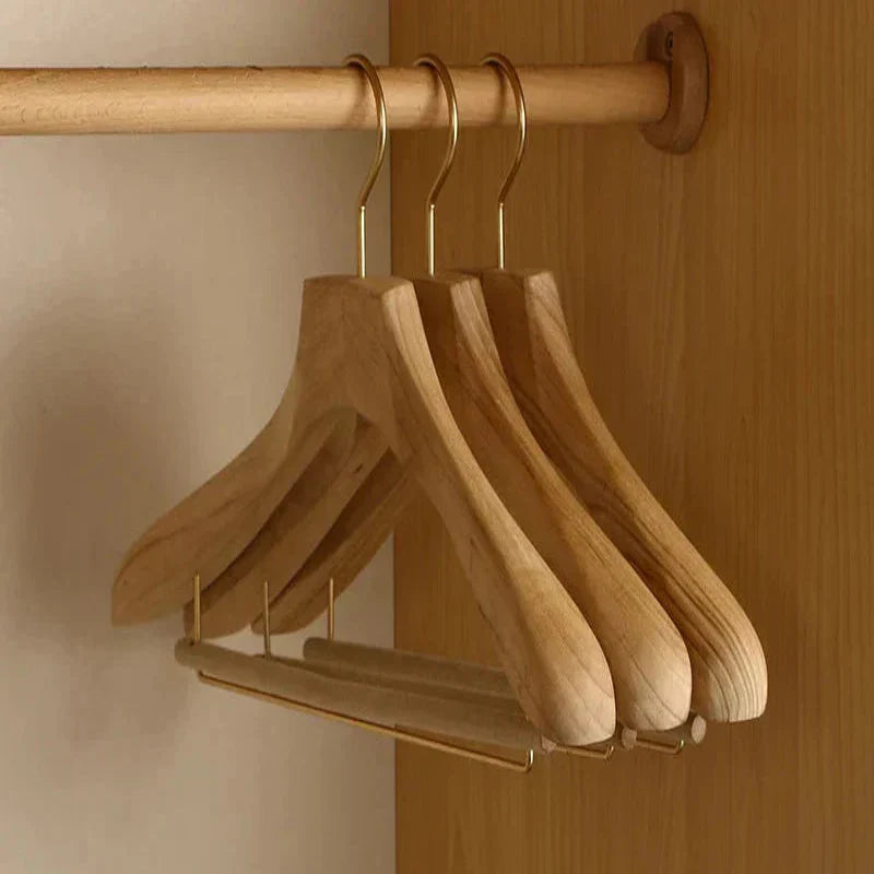 Wooden Hangers with Flocked Rod and 1.3 Inch Shoulders, Set of 2