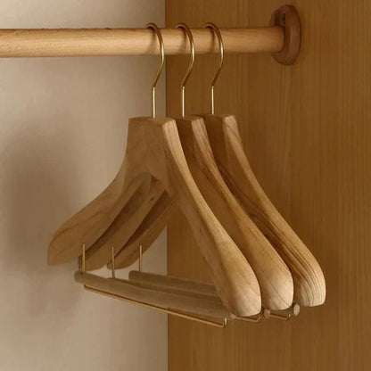 Wooden Hangers with Flocked Rod and 1.3 Inch Shoulders, Set of 2