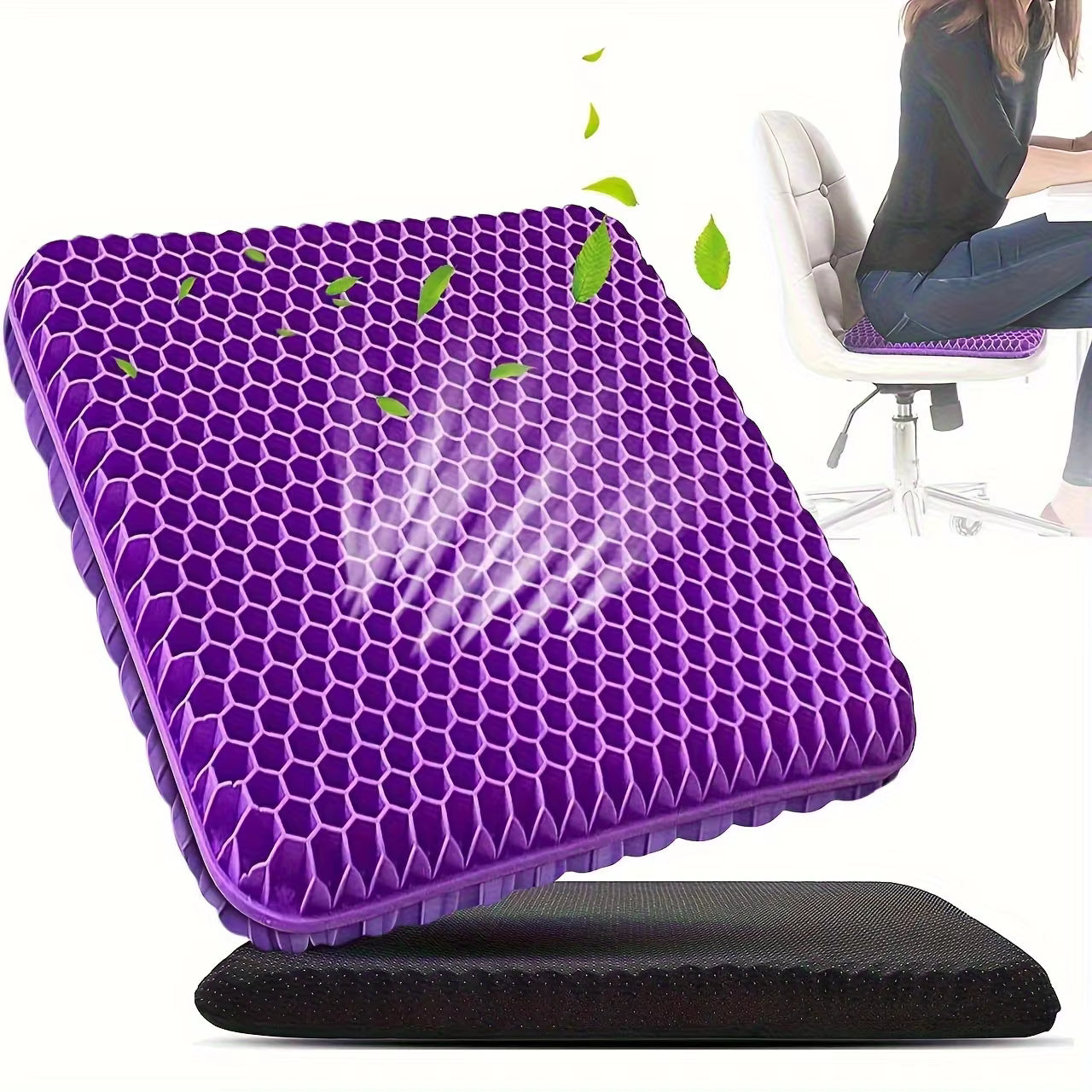 Honeycomb Gel Seat Cushion with Mesh Cover and Non-Slip Base, Foldable
