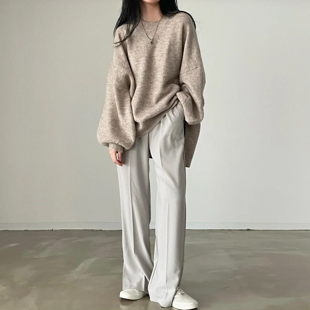 Oversized Pullover For Women Knit O-Neck Cozy Office Casual Sweater