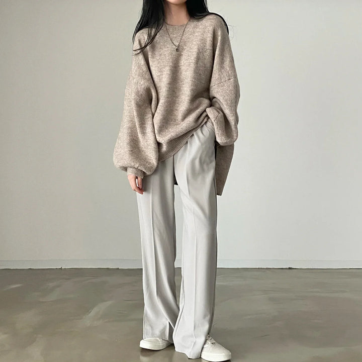 Oversized Pullover For Women Knit O-Neck Cozy Office Casual Sweater