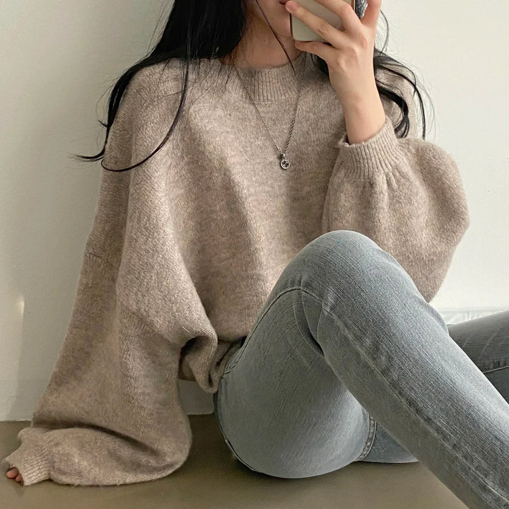 Oversized Pullover For Women Knit O-Neck Cozy Office Casual Sweater
