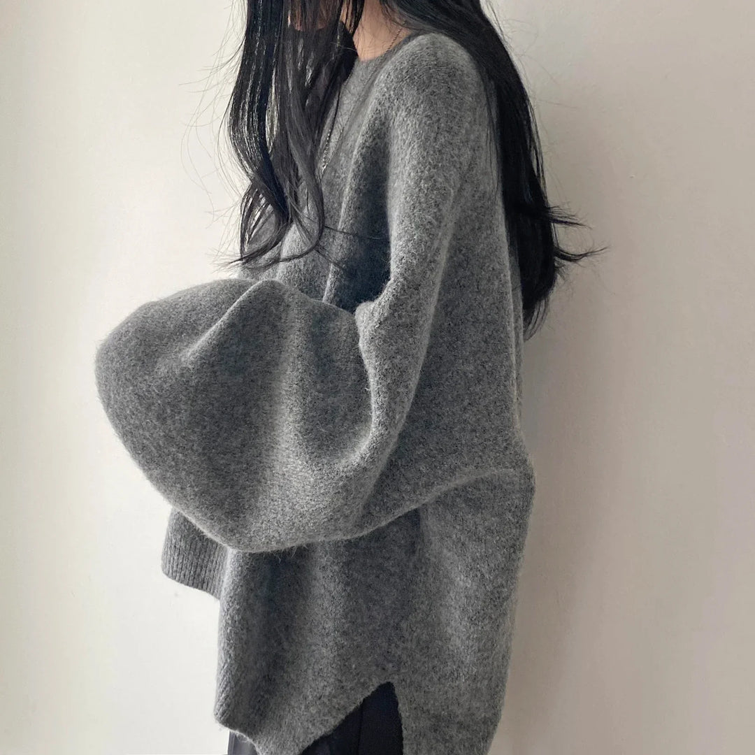 Oversized Pullover For Women Knit O-Neck Cozy Office Casual Sweater