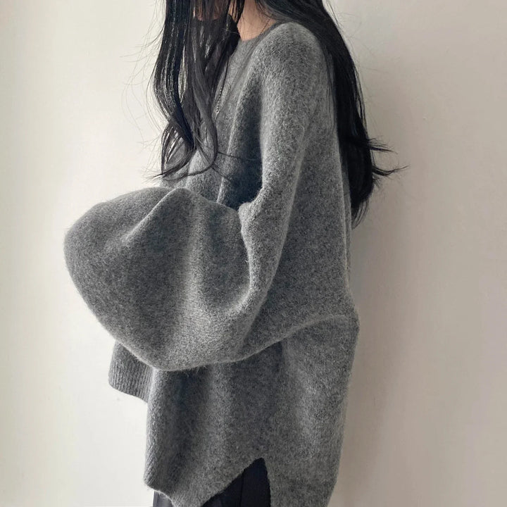 Oversized Pullover For Women Knit O-Neck Cozy Office Casual Sweater