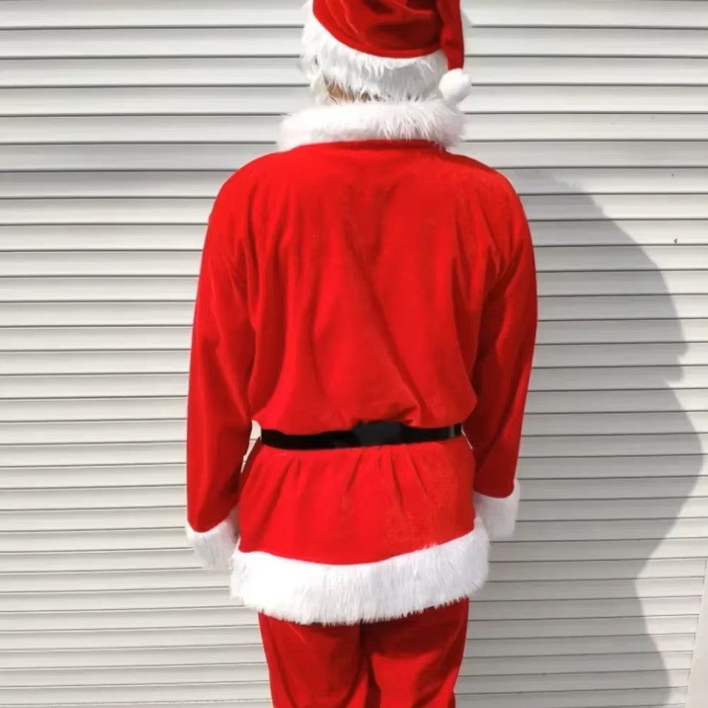 Santa Claus Costume For Adults Red Velvet Jacket Pants Hat Set