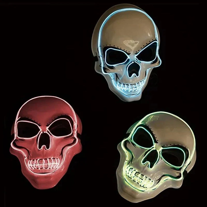 LED Skull Mask Full Face Glowing Terror Halloween Masquerade Costume Breathable