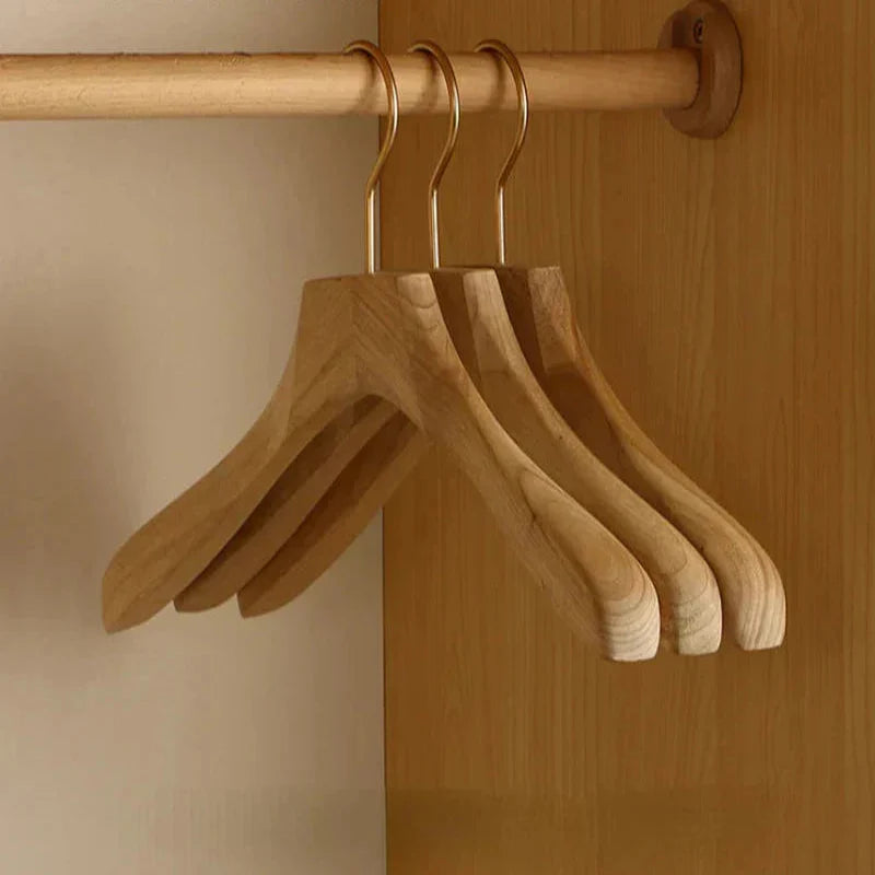 Wooden Hangers with Flocked Rod and 1.3 Inch Shoulders, Set of 2