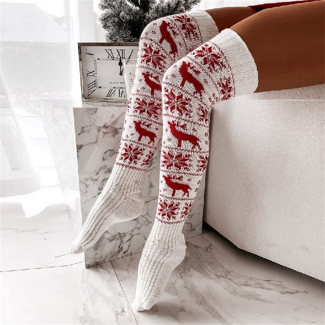 Over-Knee Christmas Knit Socks For Women, Warm Cotton Holiday Stockings