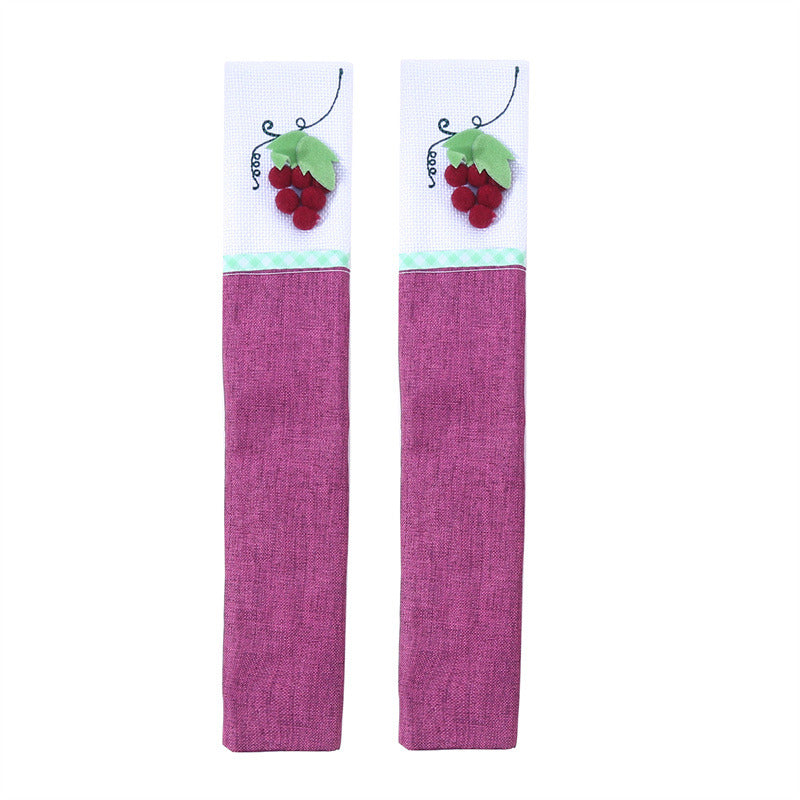 Linen Embroidered Handle Covers For Refrigerator And Microwave Doors With Christmas Designs