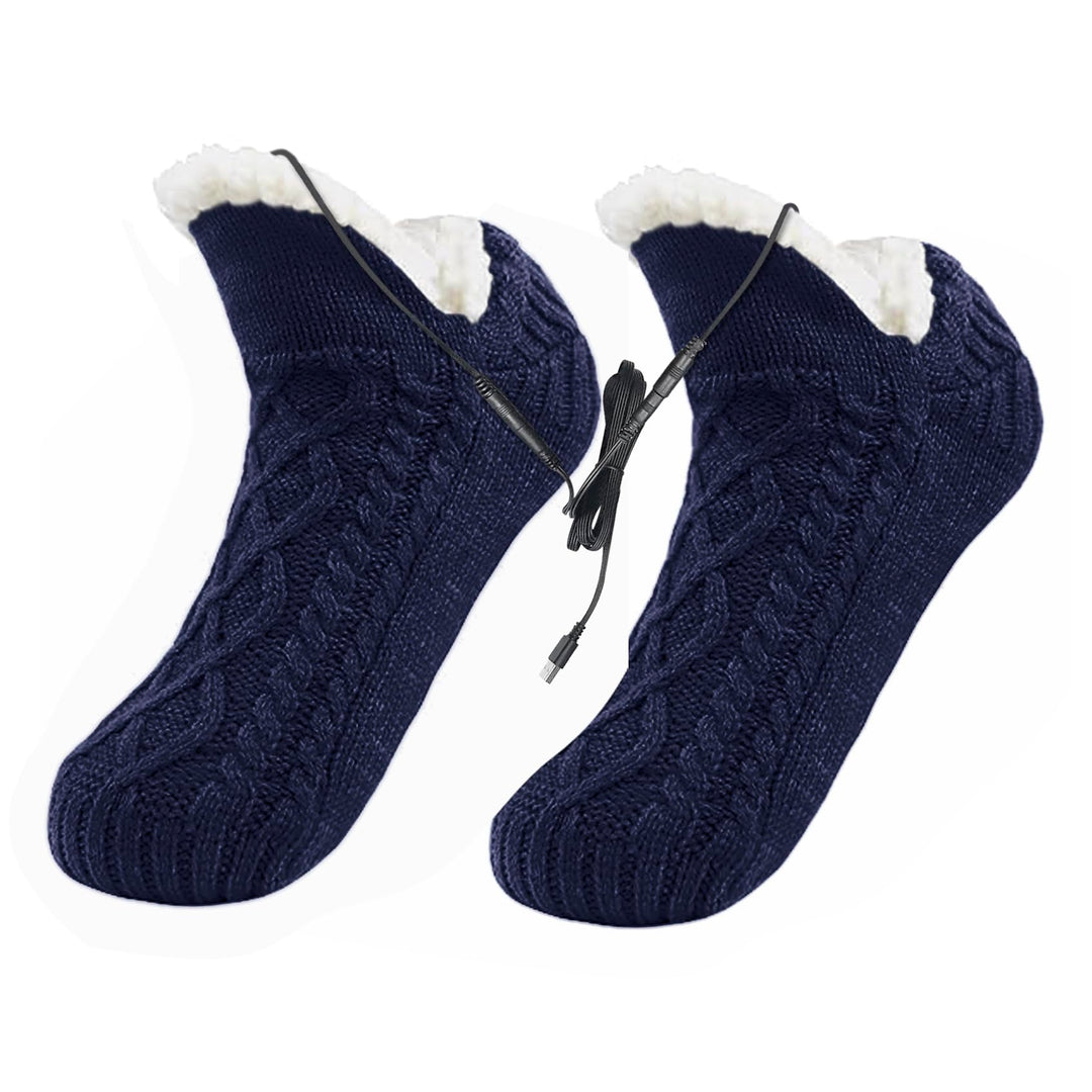 Electric Heated Socks Fleece-Lined Thermal Slipper-Style With No-Slip Gel Grips Unisex