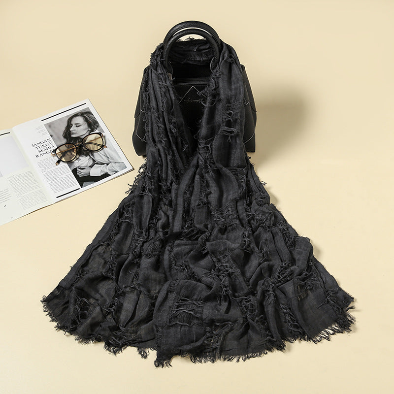 Scarf Distressed Ripped Punk Tassel Cotton Linen Shawl For Y2K Techwear Tactical