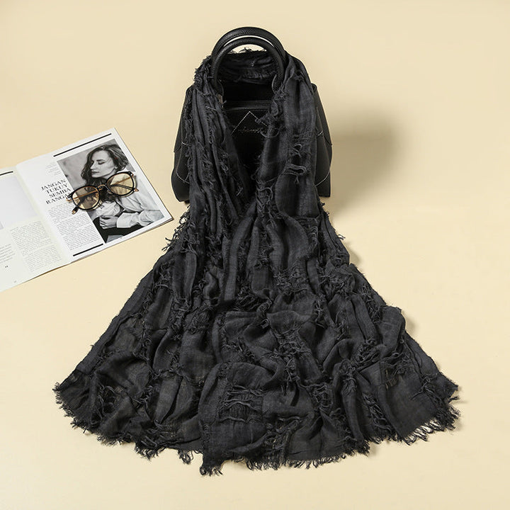 Scarf Distressed Ripped Punk Tassel Cotton Linen Shawl For Y2K Techwear Tactical