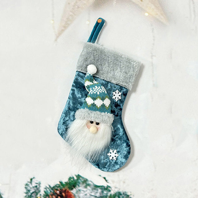 Christmas Socks Party Set Blue With Reindeer Santa And Snowman Doll Bags