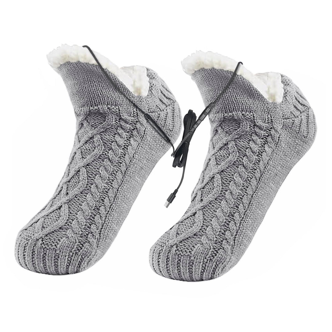 Electric Heated Socks Fleece-Lined Thermal Slipper-Style With No-Slip Gel Grips Unisex