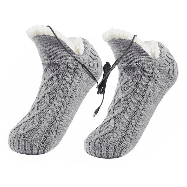 Electric Heated Socks Fleece-Lined Thermal Slipper-Style With No-Slip Gel Grips Unisex