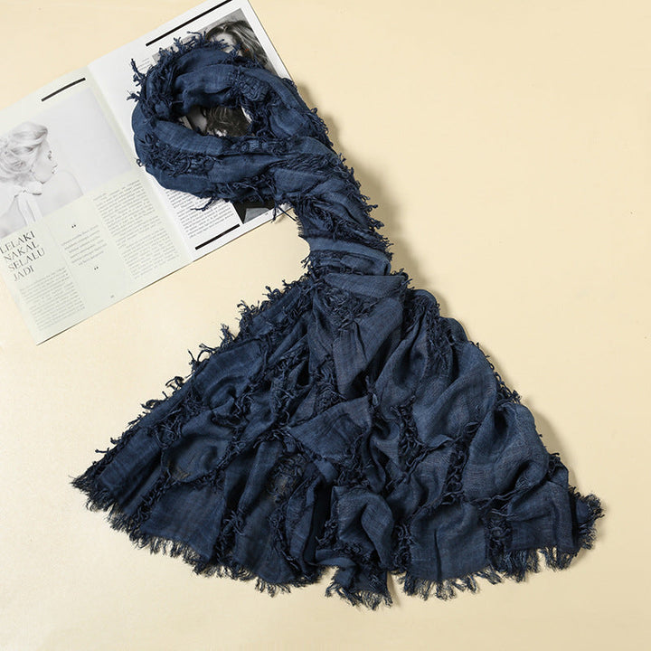 Scarf Distressed Ripped Punk Tassel Cotton Linen Shawl For Y2K Techwear Tactical