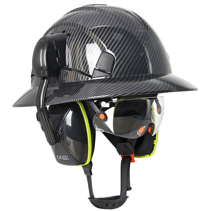 Full Brim Hard Hat With Built-In Eye Shield And Earmuffs