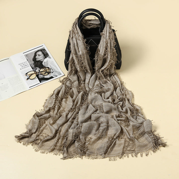 Scarf Distressed Ripped Punk Tassel Cotton Linen Shawl For Y2K Techwear Tactical