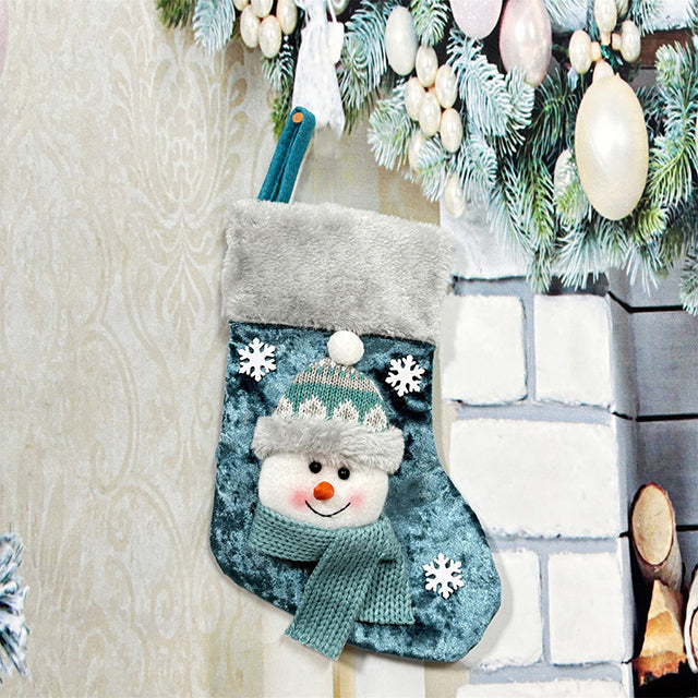 Christmas Socks Party Set Blue With Reindeer Santa And Snowman Doll Bags