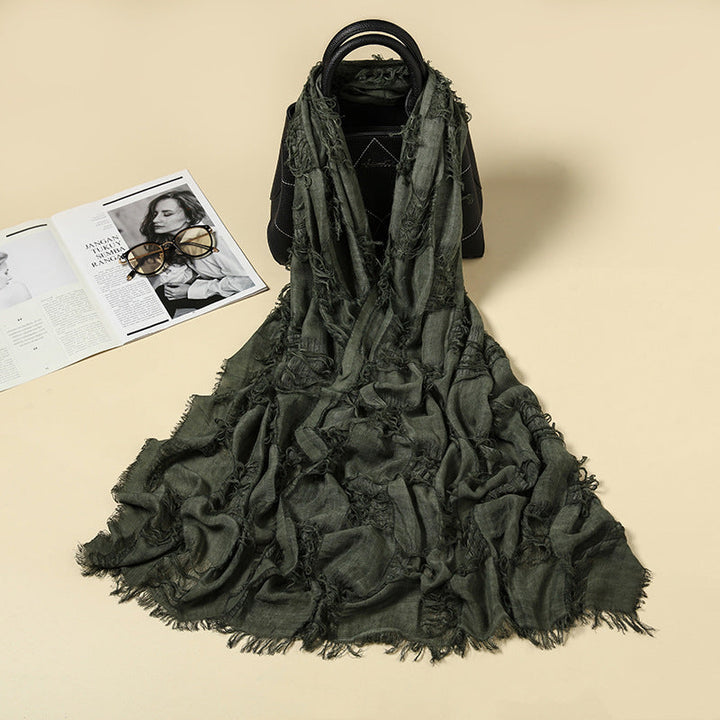 Scarf Distressed Ripped Punk Tassel Cotton Linen Shawl For Y2K Techwear Tactical