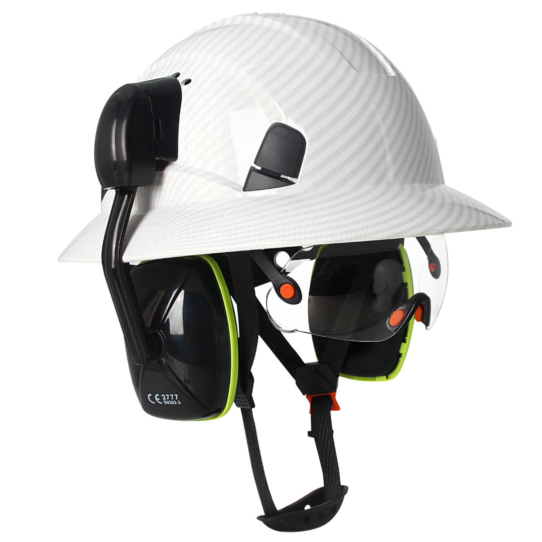 Full Brim Hard Hat With Built-In Eye Shield And Earmuffs