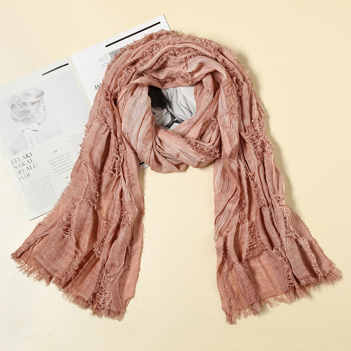 Scarf Distressed Ripped Punk Tassel Cotton Linen Shawl For Y2K Techwear Tactical