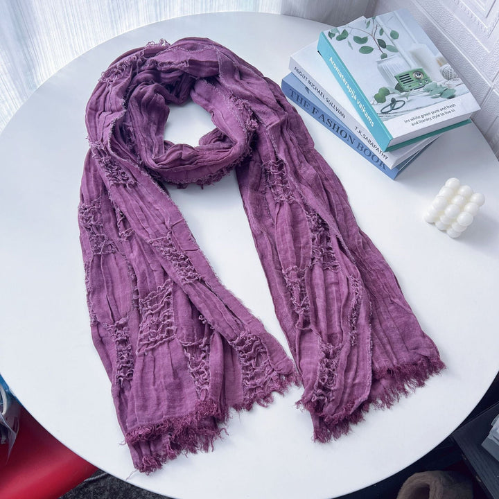 Scarf Distressed Ripped Punk Tassel Cotton Linen Shawl For Y2K Techwear Tactical
