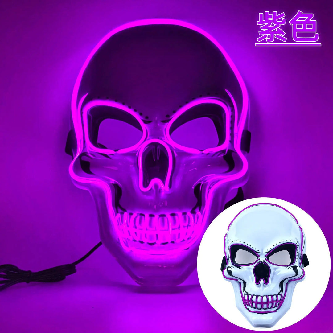 LED Skull Mask Full Face Glowing Terror Halloween Masquerade Costume Breathable