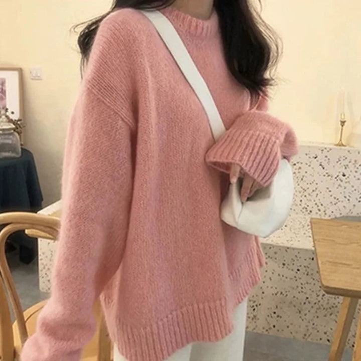 Women’s Oversized Pullover Sweater Cozy Round Neck Knit Long Sleeve