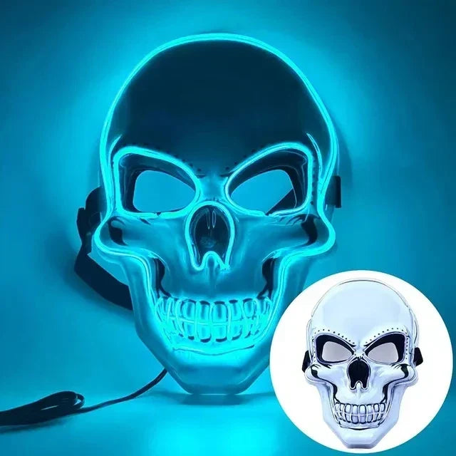 LED Skull Mask Full Face Glowing Terror Halloween Masquerade Costume Breathable