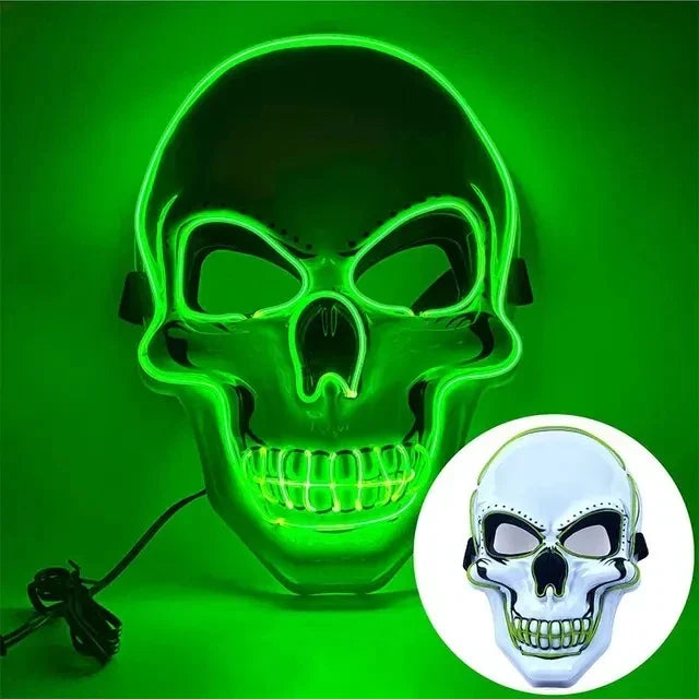 LED Skull Mask Full Face Glowing Terror Halloween Masquerade Costume Breathable