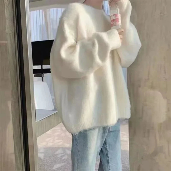 Women’s Oversized Pullover Sweater Cozy Round Neck Knit Long Sleeve