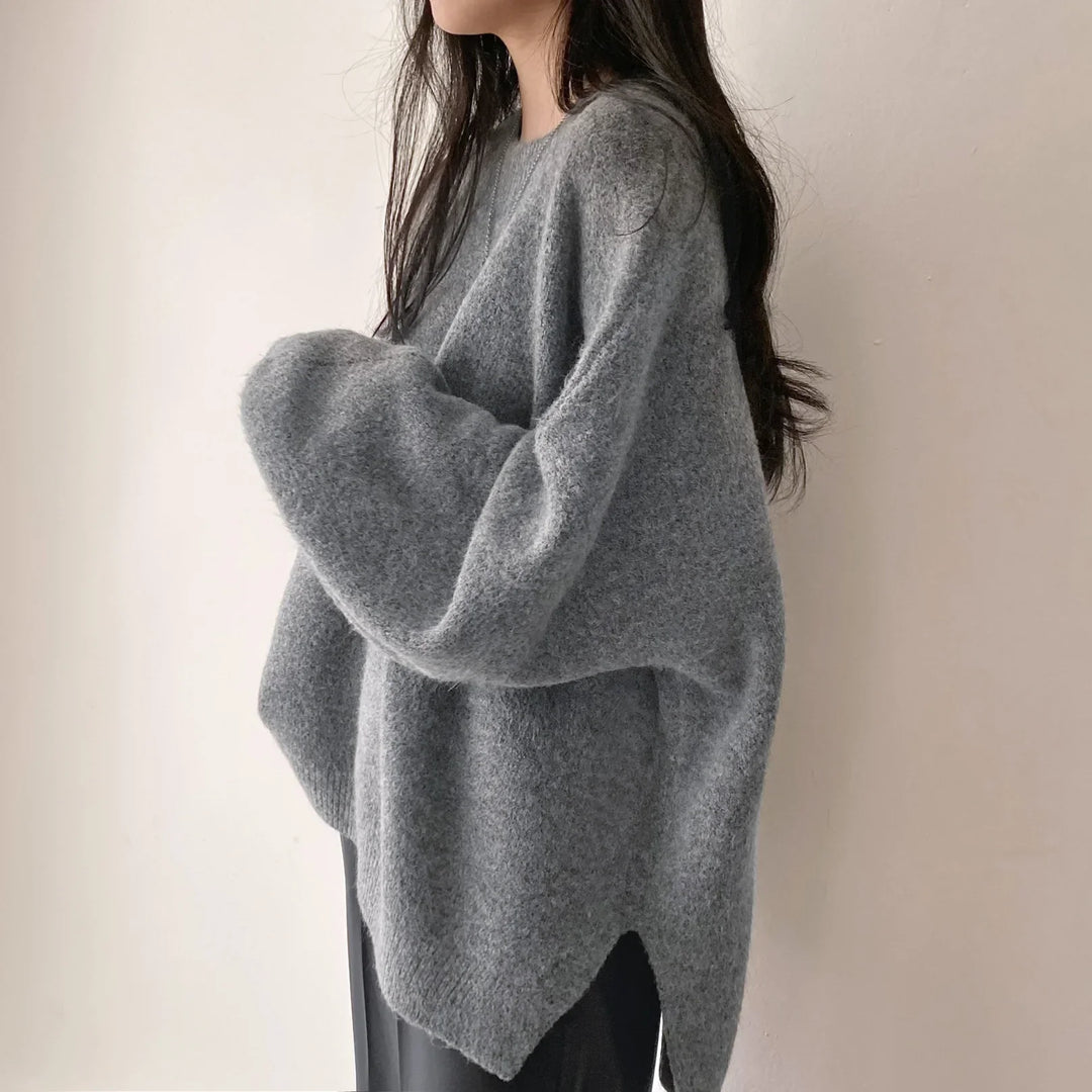 Oversized Pullover For Women Knit O-Neck Cozy Office Casual Sweater