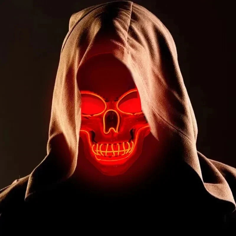 LED Skull Mask Full Face Glowing Terror Halloween Masquerade Costume Breathable