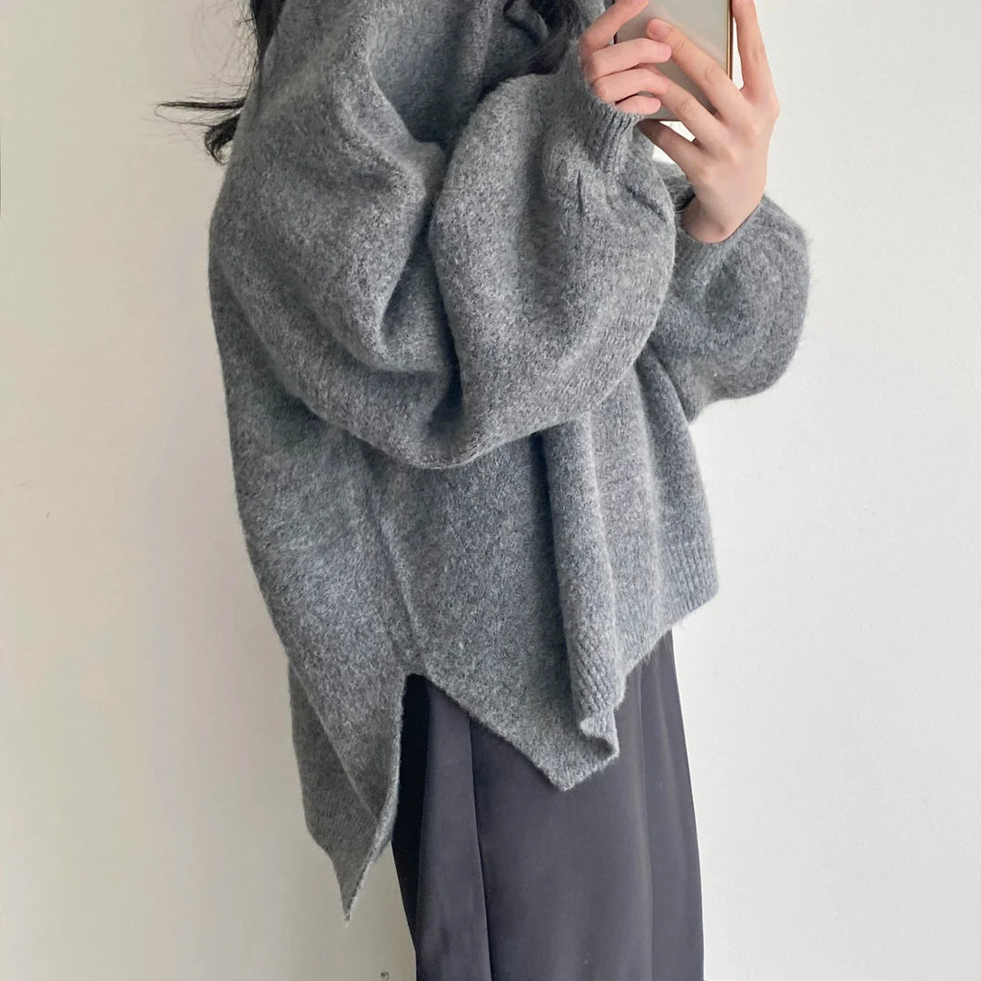Oversized Pullover For Women Knit O-Neck Cozy Office Casual Sweater