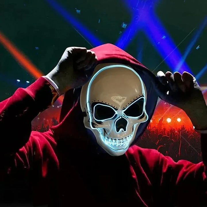 LED Skull Mask Full Face Glowing Terror Halloween Masquerade Costume Breathable