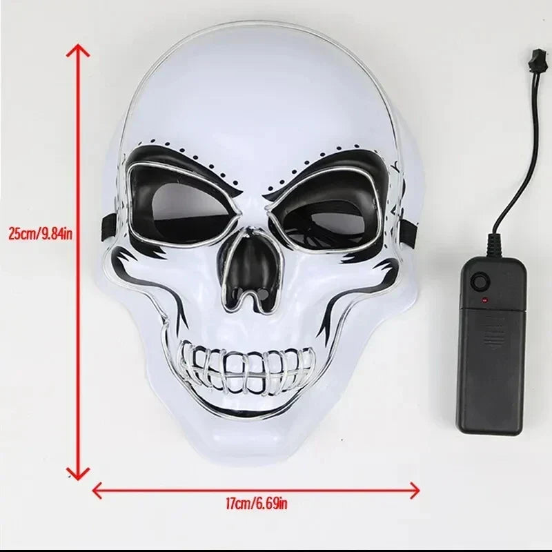 LED Skull Mask Full Face Glowing Terror Halloween Masquerade Costume Breathable